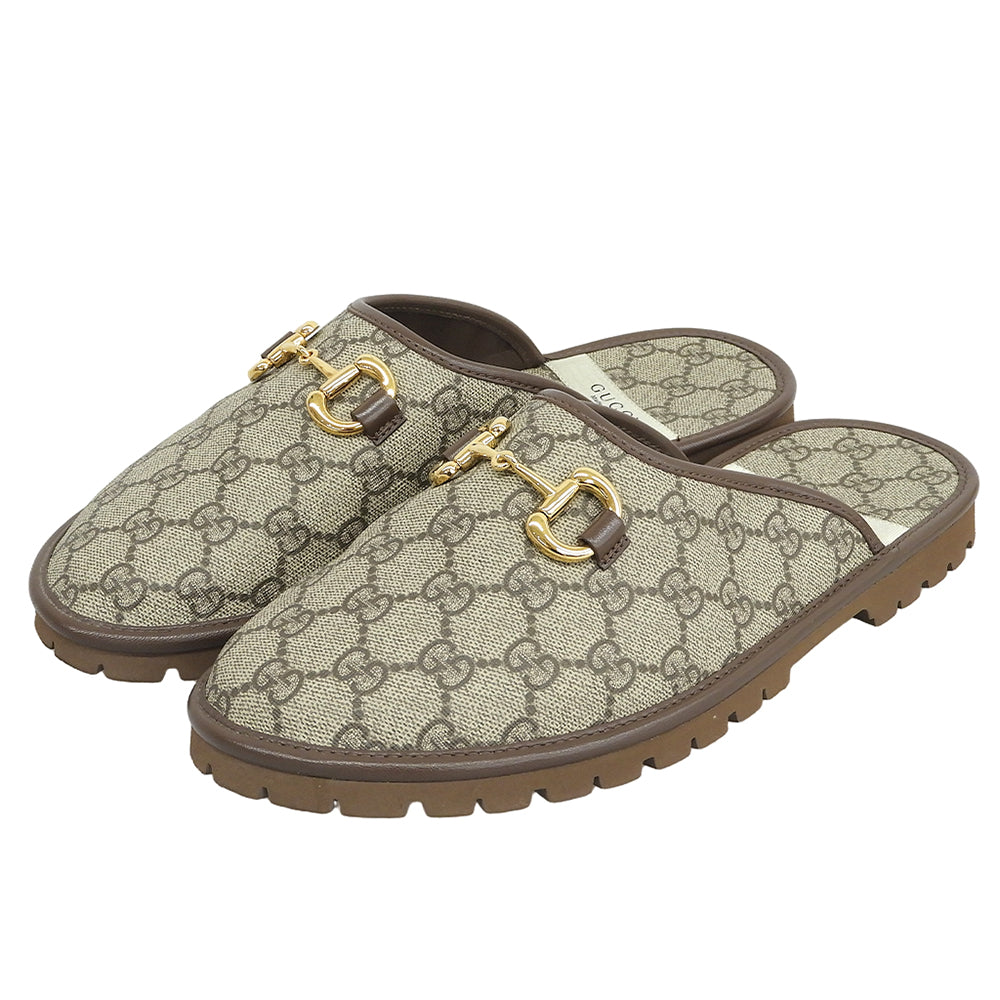 GUCCI グッチ 美品 GGスプリーム ホースビット ミュール シューズ メンズ ベージュ 7 655571 シューズ