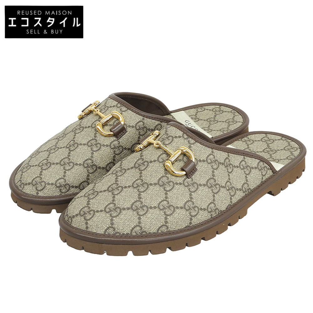 GUCCI グッチ 美品 GGスプリーム ホースビット ミュール シューズ メンズ ベージュ 7 655571 シューズ