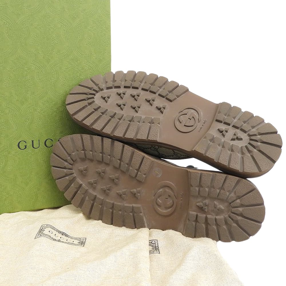 GUCCI グッチ 美品 GGスプリーム ホースビット ミュール シューズ メンズ ベージュ 7 655571 シューズ