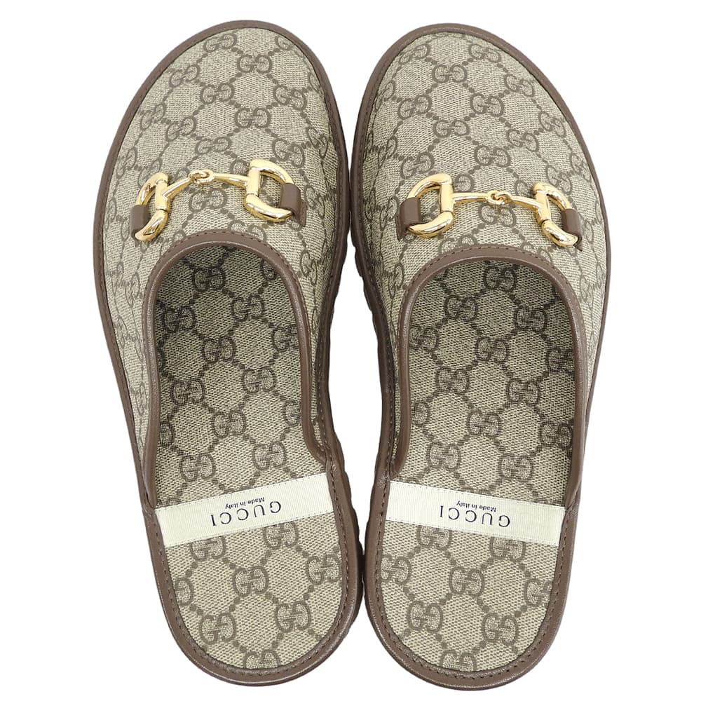GUCCI グッチ 美品 GGスプリーム ホースビット ミュール シューズ メンズ ベージュ 7 655571 シューズ