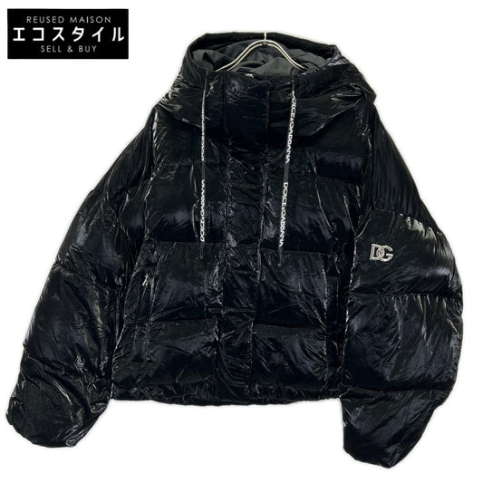 DOLCE&GABBANA ドルチェアンドガッバーナ F9O01T Black Nylon-Coated Sleeve-Emblem Down Jacket Jacket