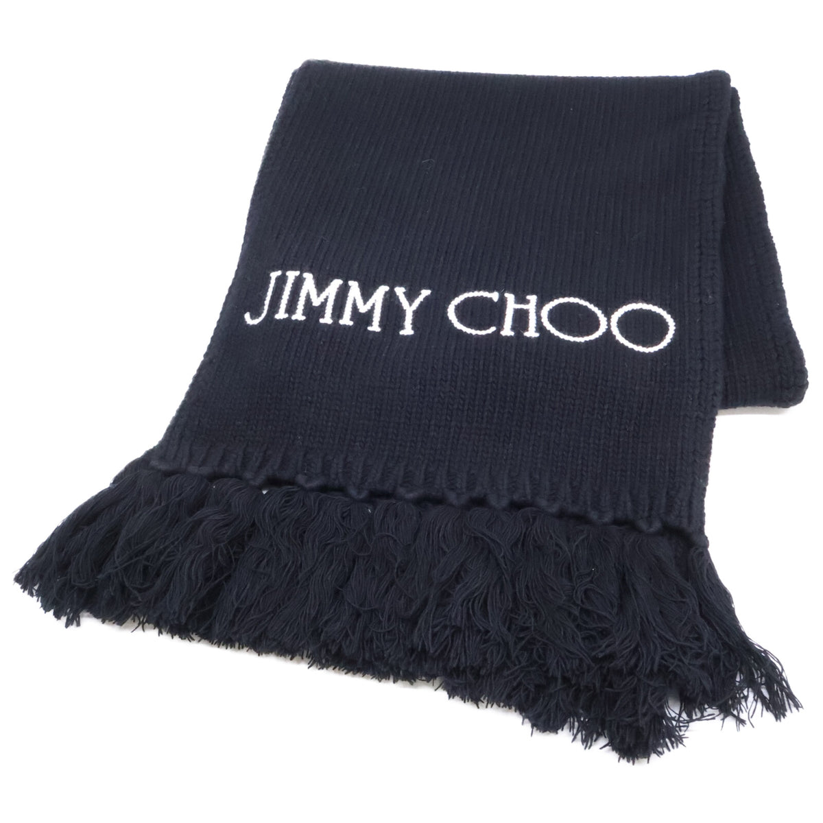 JIMMY CHOO ジミーチュウ 【美品】J000151356 ロゴ ウール フリンジ マフラー