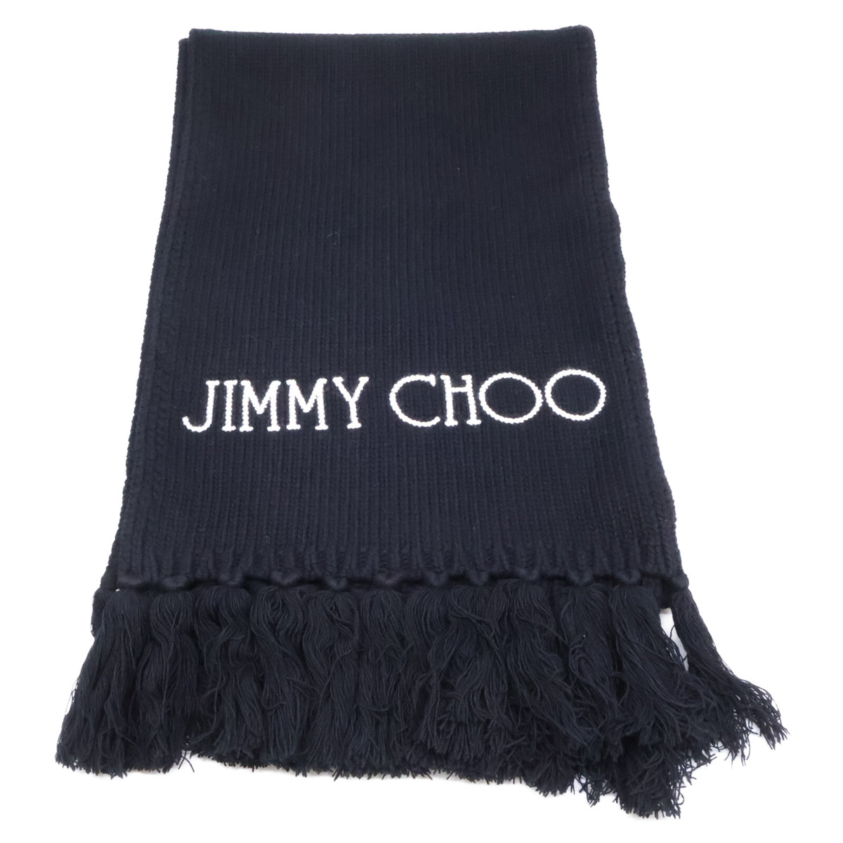 JIMMY CHOO ジミーチュウ 【美品】J000151356 ロゴ ウール フリンジ マフラー
