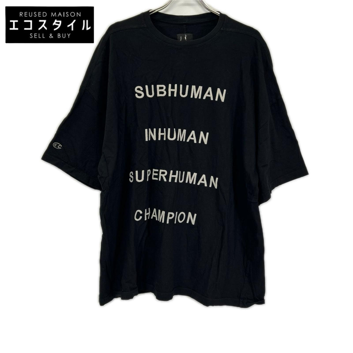 Rick Owens リックオウエンス ×Champion CM01E1675-CHJG ブラック フロント刺繍 ロングTシャツ トップス