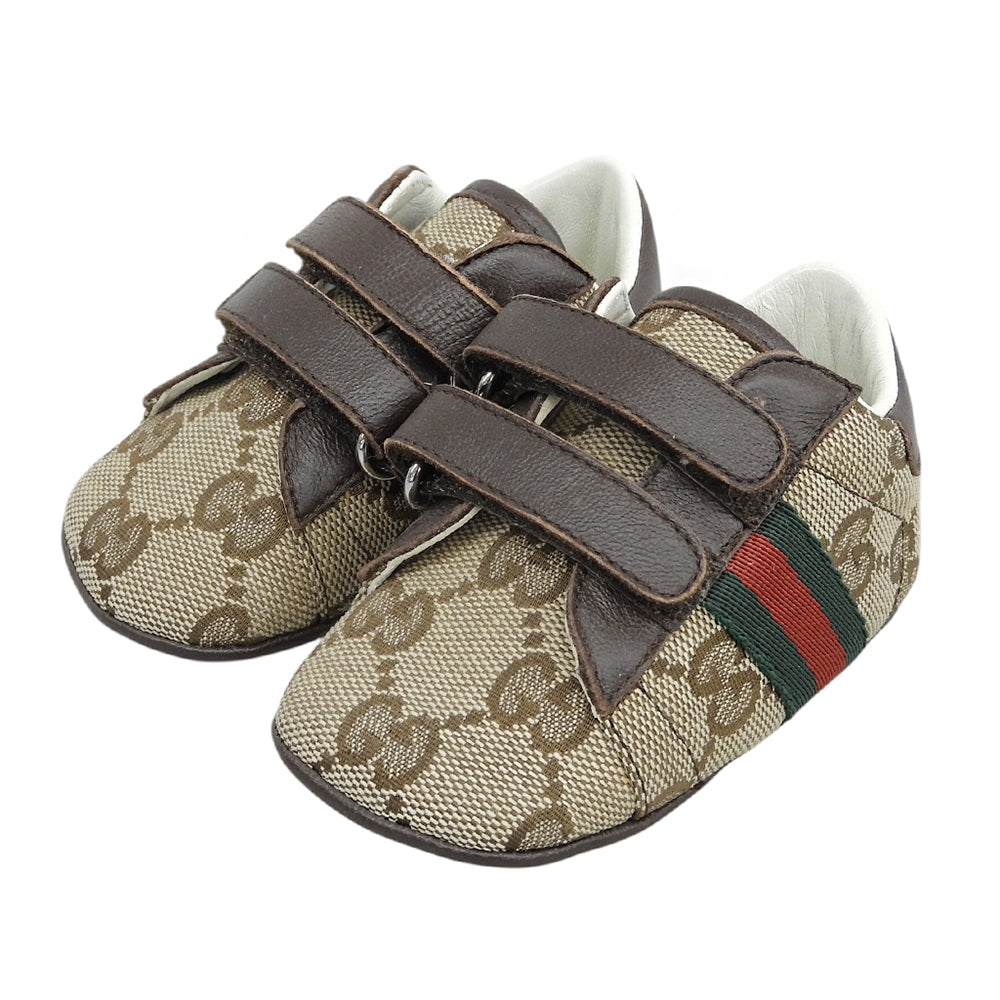 GUCCI グッチ 美品 GGキャンバス シェリーライン キッズ スニーカー シューズ ベージュ系 16 653679 シューズ