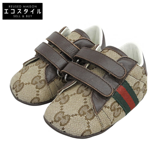 GUCCI グッチ 美品 GGキャンバス シェリーライン キッズ スニーカー シューズ ベージュ系 16 653679 シューズ