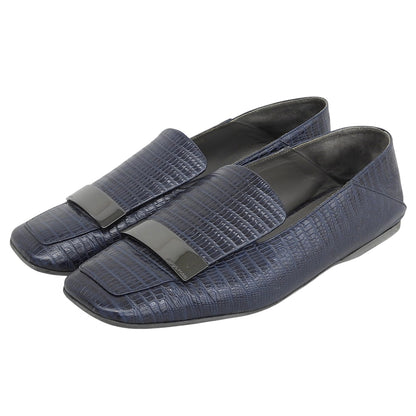 Sergio Rossi セルジオロッシ sr1 エスアールワン ロゴプレート レザー ローファー バブーシュ シューズ メンズ ネイビー 6 1/2 A84820 シューズ