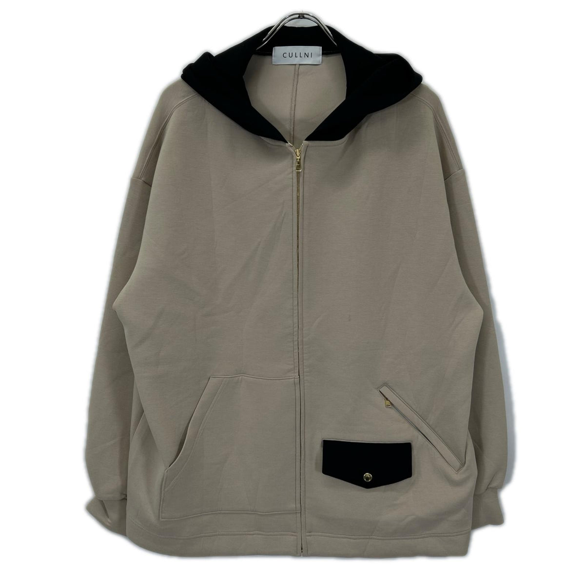 CULLNI クルニ 21AW 015 ベージュ アシンメトリージップアップパーカー トップス