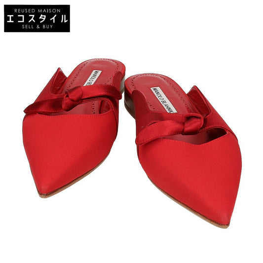 MANOLO BLAHNIK マノロブラニク 【美品】サテン ポインテッドトゥ フラット ミュール シューズ