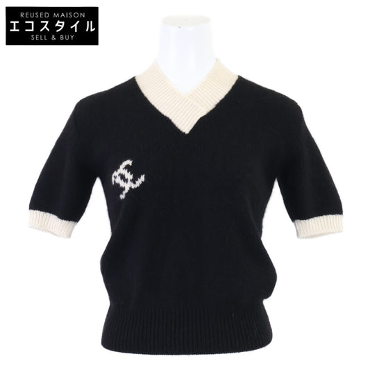 CHANEL シャネル 96A PO8763V00321 ココマーク カシミヤ100％ Vネック半袖ニットセーター トップス