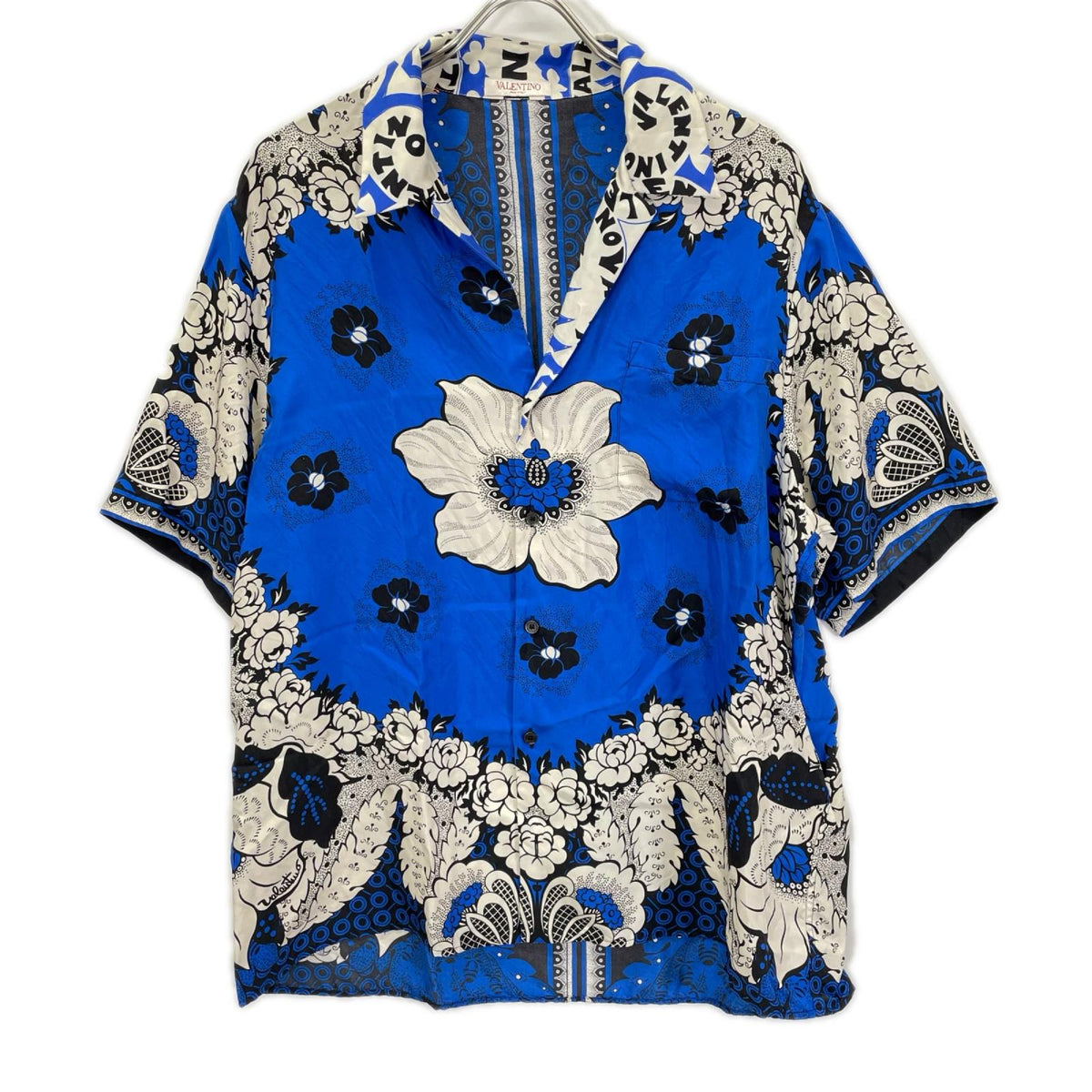 VALENTINO ヴァレンティノ 23SS 2V3AAA90939 ブルー×ホワイト シルク Flower Bandana Vacation Shirt/オープンカラーシャツ トップス