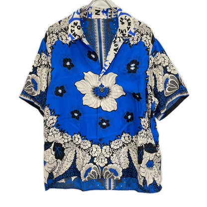VALENTINO ヴァレンティノ 23SS 2V3AAA90939 ブルー×ホワイト シルク Flower Bandana Vacation Shirt/オープンカラーシャツ トップス