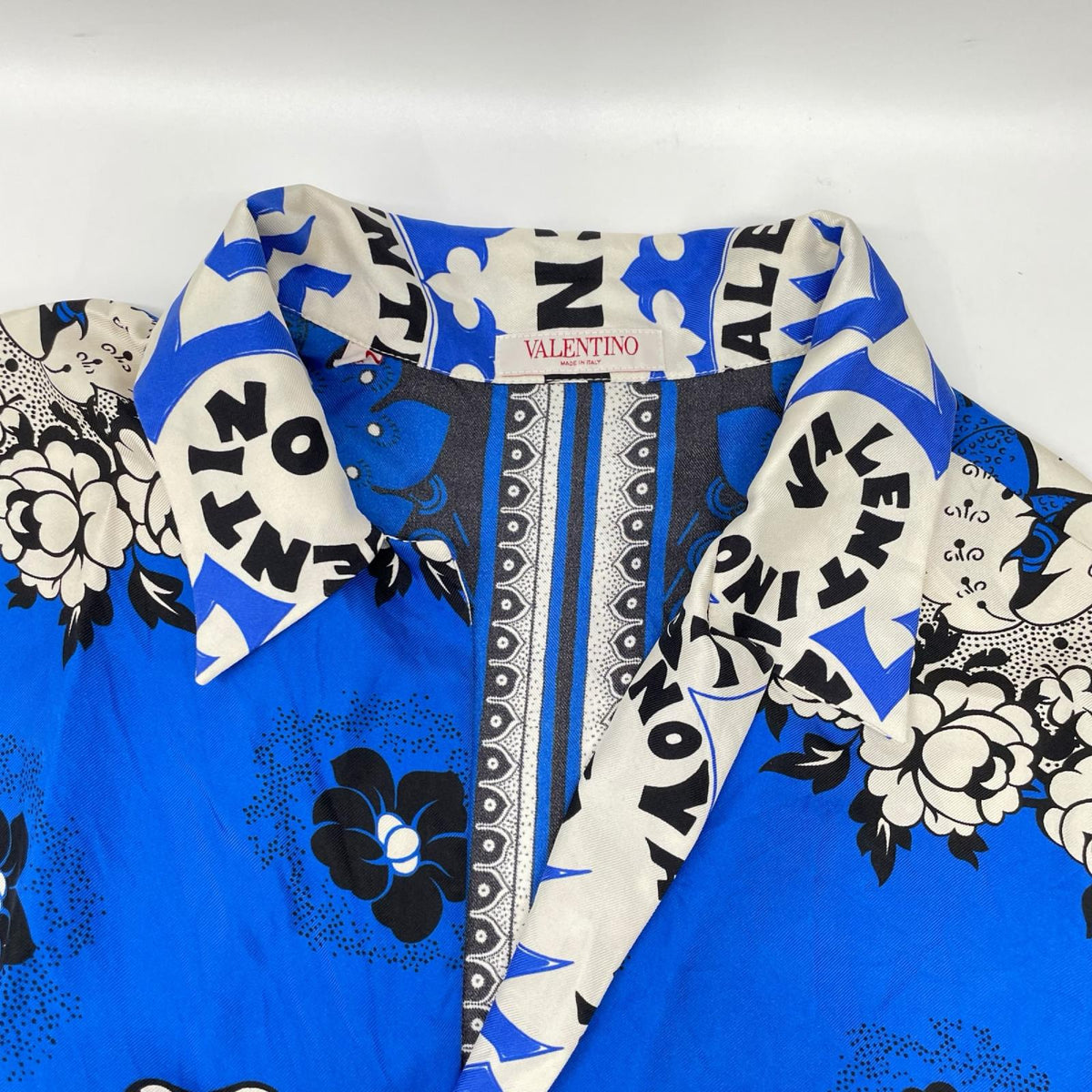 VALENTINO ヴァレンティノ 23SS 2V3AAA90939 ブルー×ホワイト シルク Flower Bandana Vacation Shirt/オープンカラーシャツ トップス