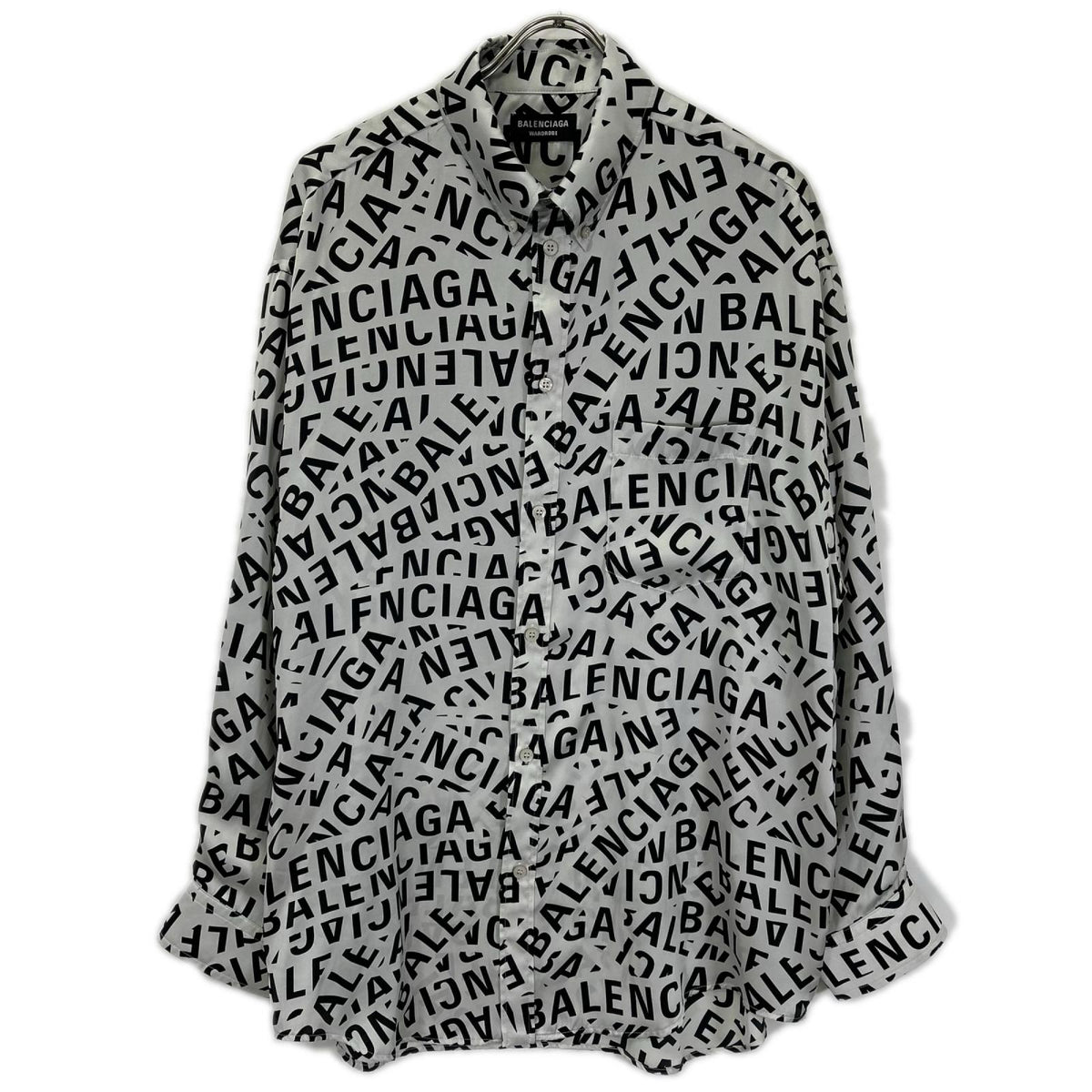 BALENCIAGA バレンシアガ 662983 22SS グレー ロゴプリント 総柄 ロングスリーブシャツ トップス