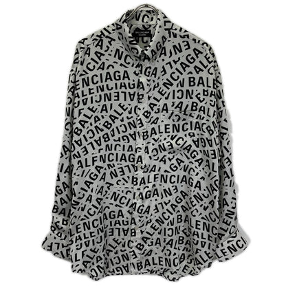 BALENCIAGA バレンシアガ 662983 22SS グレー ロゴプリント 総柄 ロングスリーブシャツ トップス