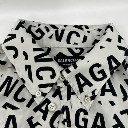 BALENCIAGA バレンシアガ 662983 22SS グレー ロゴプリント 総柄 ロングスリーブシャツ トップス