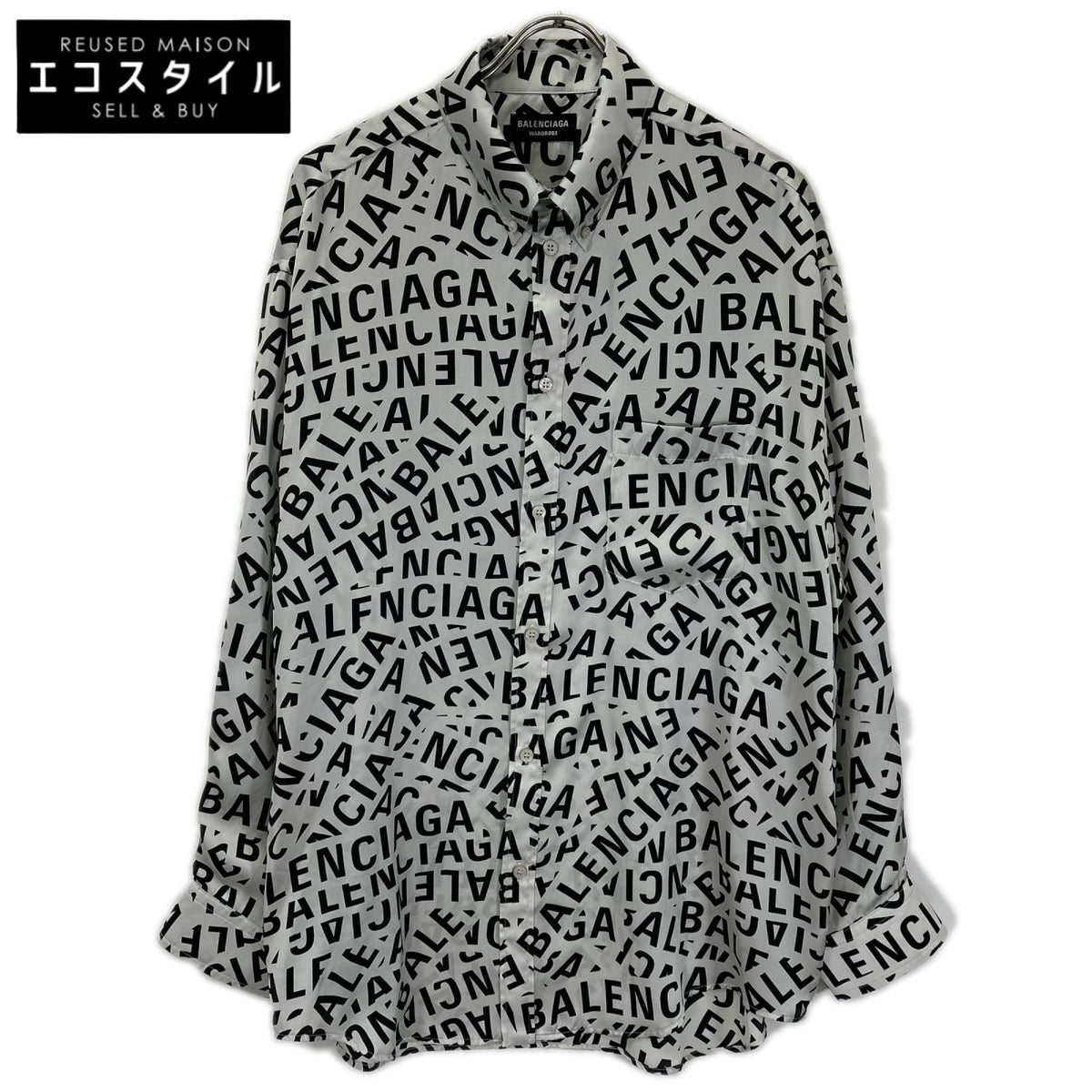 BALENCIAGA バレンシアガ 662983 22SS グレー ロゴプリント 総柄 ロングスリーブシャツ トップス