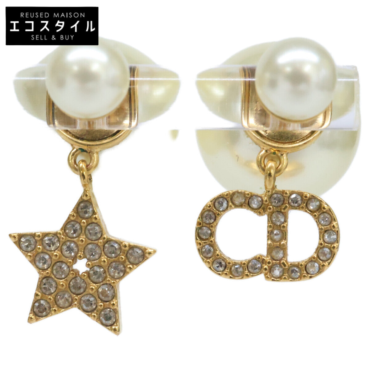 DIOR ディオール Dior Tribales ディオール トライバル ホワイトレジンパール シルバートーンクリスタル ピアス