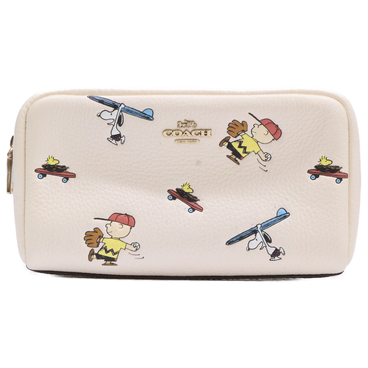 COACH コーチ ｘPEANUTS D2132 レザー ラウンドジップ ポーチ