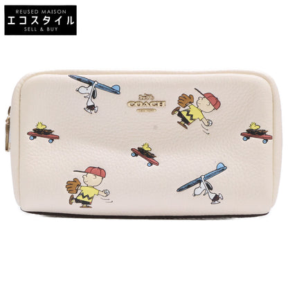 COACH コーチ ｘPEANUTS D2132 レザー ラウンドジップ ポーチ