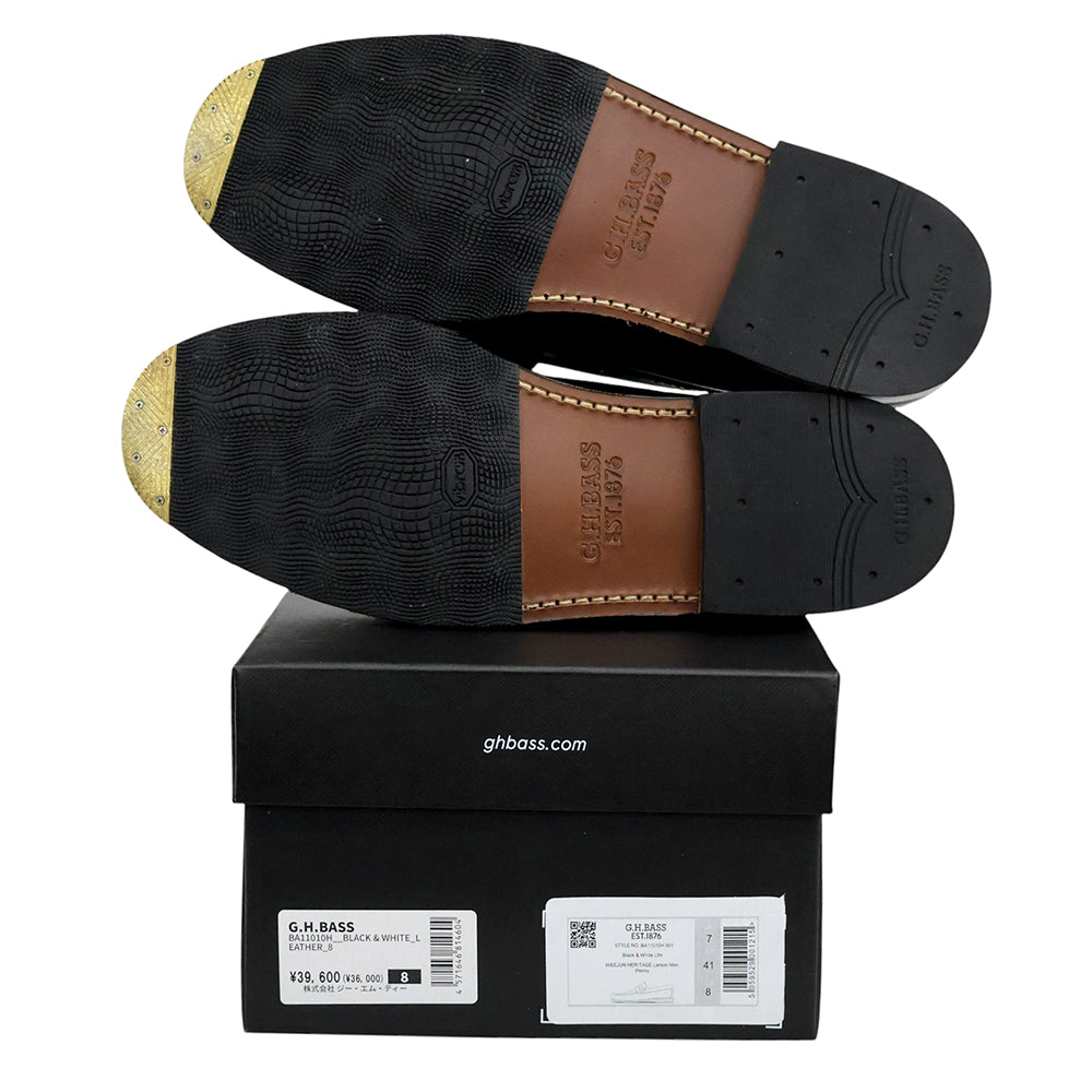G.H.BASS ジーエイチバス 美品 レザー コインローファー シューズ メンズ ブラック×ホワイト 41 EBA11010H 001 シューズ