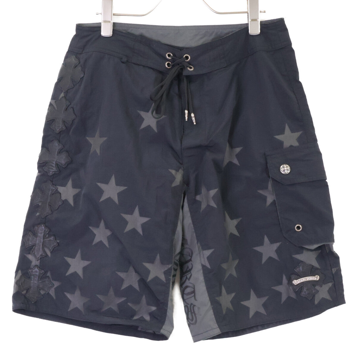Chrome hearts クロムハーツ 美品 BOARD LACE FRNT SHORTS CHプラス レザーパッチ クロスボールボタン ショーツ ボトムス