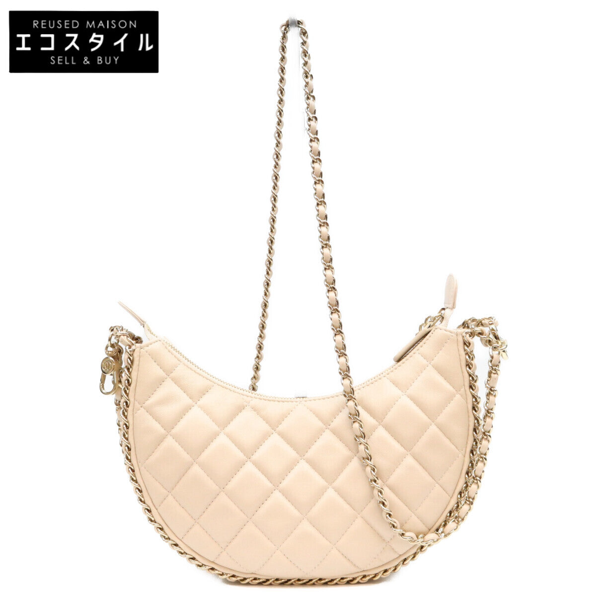 CHANEL シャネル AS3917 ベージュ ラム G金具 マトラッセ スモール ホーボー チェーンショルダーバッグ ショルダーバッグ