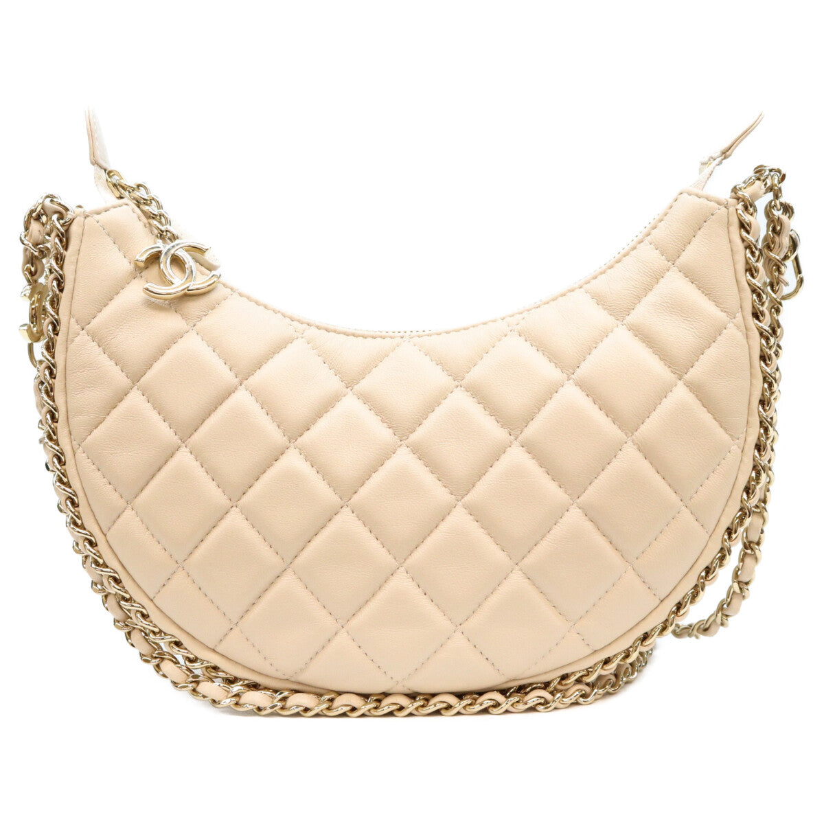 CHANEL シャネル AS3917 ベージュ ラム G金具 マトラッセ スモール ホーボー チェーンショルダーバッグ ショルダーバッグ