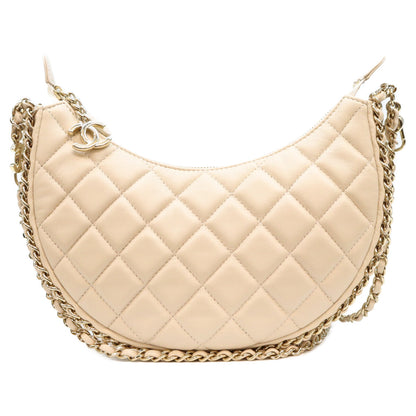 CHANEL シャネル AS3917 ベージュ ラム G金具 マトラッセ スモール ホーボー チェーンショルダーバッグ ショルダーバッグ