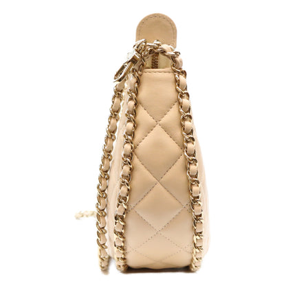 CHANEL シャネル AS3917 ベージュ ラム G金具 マトラッセ スモール ホーボー チェーンショルダーバッグ ショルダーバッグ