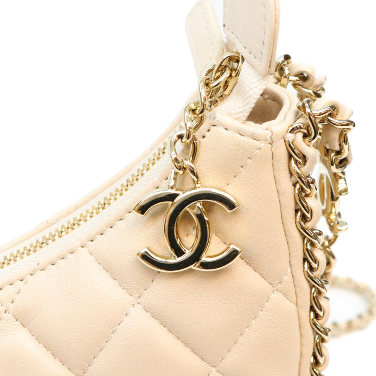 CHANEL シャネル AS3917 ベージュ ラム G金具 マトラッセ スモール ホーボー チェーンショルダーバッグ ショルダーバッグ