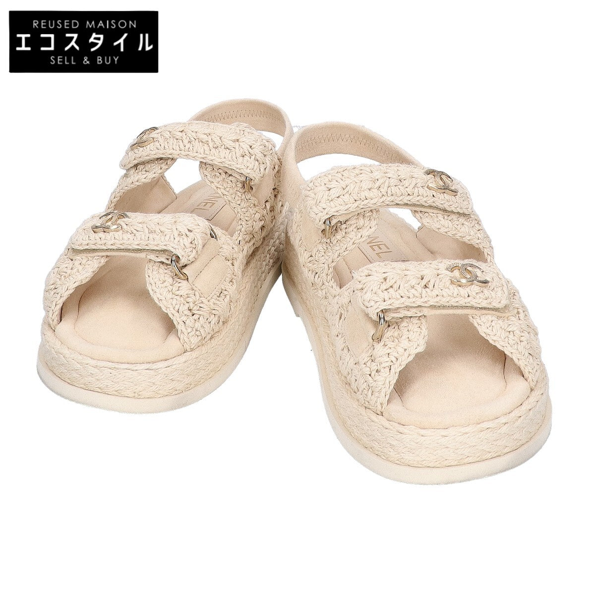 CHANEL シャネル 【美品/26SS】G46339 ココマーク クロシェ ストラップサンダル シューズ