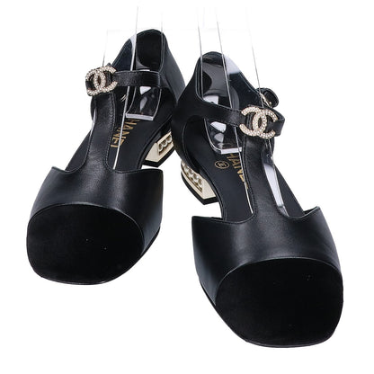 CHANEL シャネル 【美品/25AW】G46527 ココマーク パールヒール Tストラップ メリージェーン パンプス シューズ