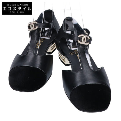 CHANEL シャネル 【美品/25AW】G46527 ココマーク パールヒール Tストラップ メリージェーン パンプス シューズ
