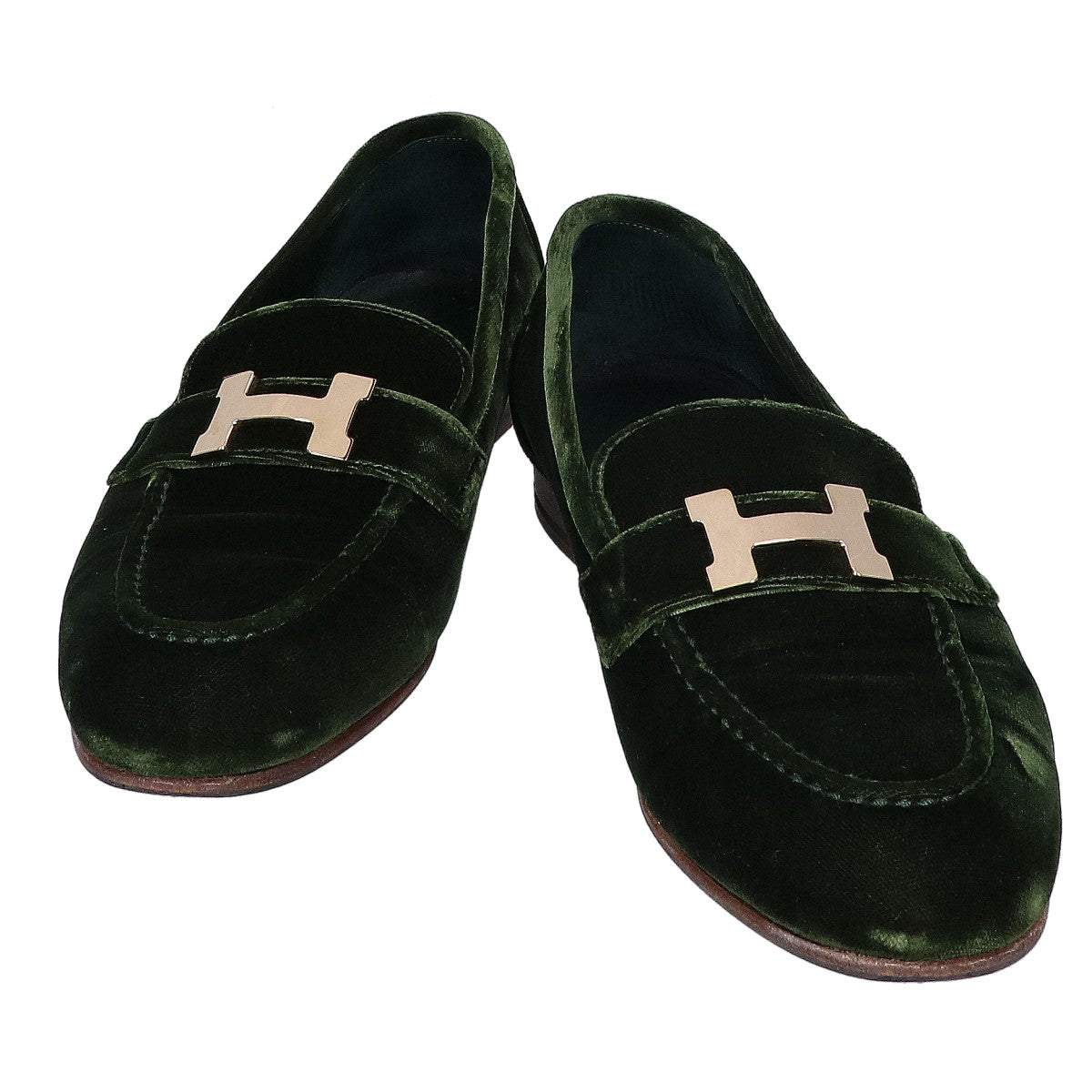 HERMES エルメス 【美品】パリ Hゴールド金具 ベロア モカシンシューズ シューズ