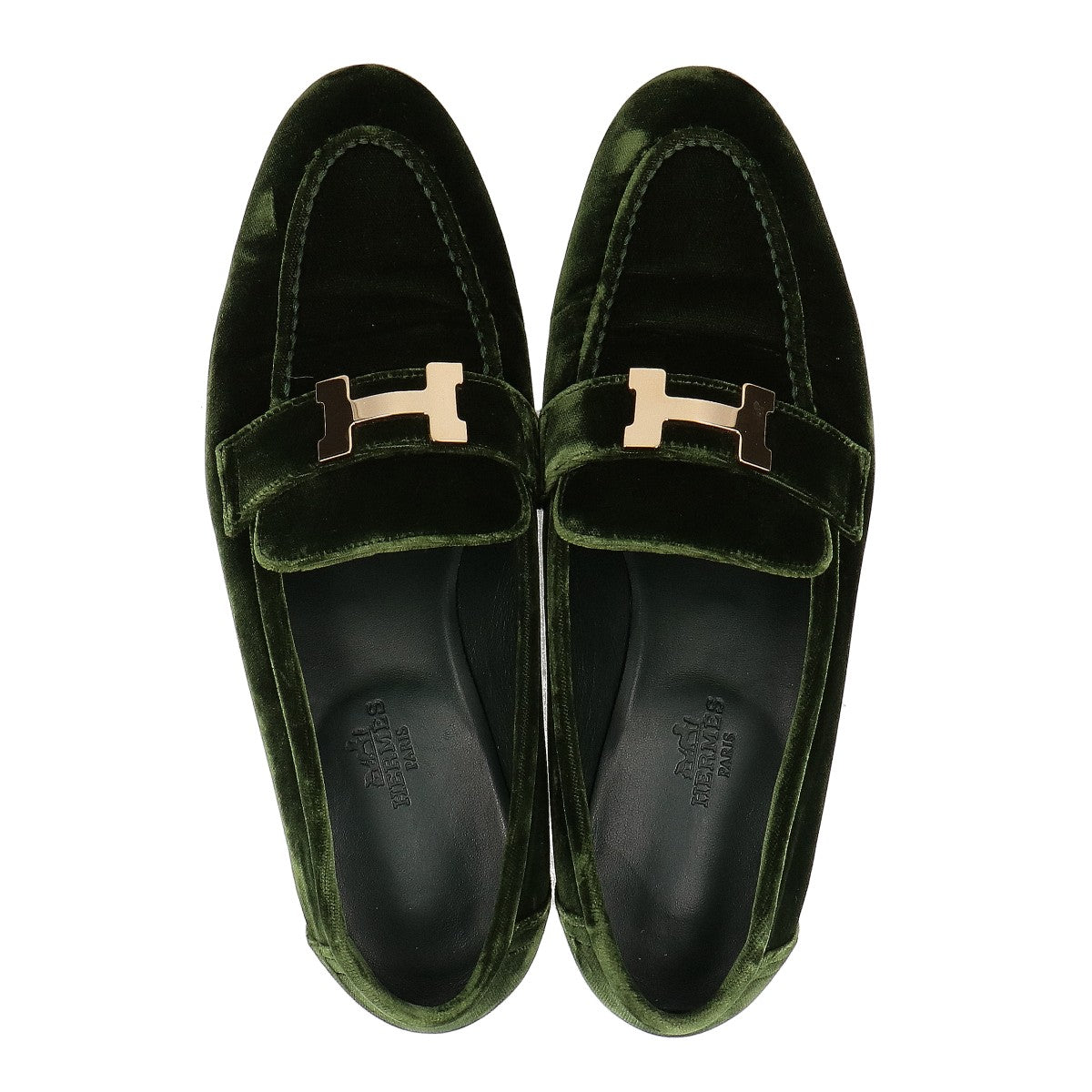 HERMES エルメス 【美品】パリ Hゴールド金具 ベロア モカシンシューズ シューズ