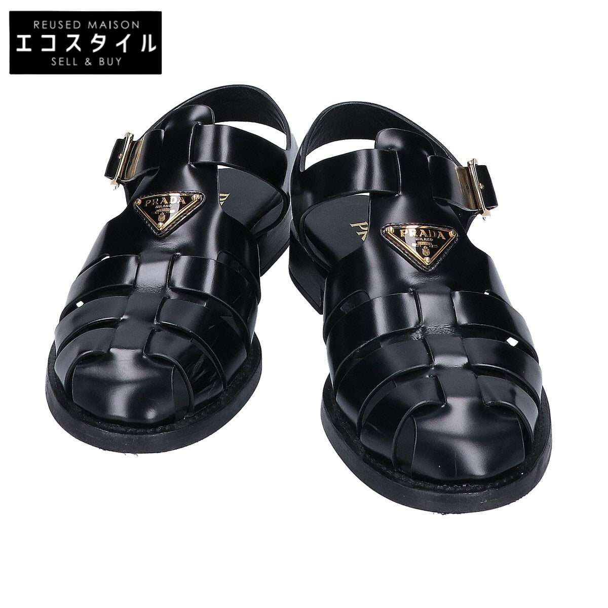 PRADA プラダ トライアングルロゴ ブラッシュドレザー フィッシャーマンサンダル シューズ