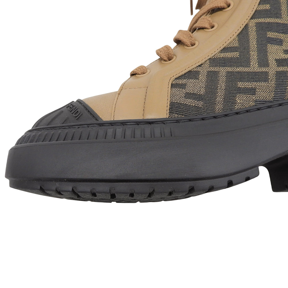 FENDI フェンディ 美品 ズッカ レースアップ ドミノブーツ シューズ レディース ブラウン×ブラック 37 23AW シューズ