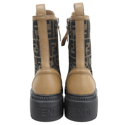FENDI フェンディ 美品 ズッカ レースアップ ドミノブーツ シューズ レディース ブラウン×ブラック 37 23AW シューズ