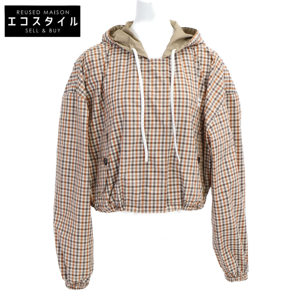 MIUMIU ミュウミュウ 【美品/国内正規/24年製】ML1190 ヴィンテージチェック ラバーロゴ フーディジャケット ジャケット