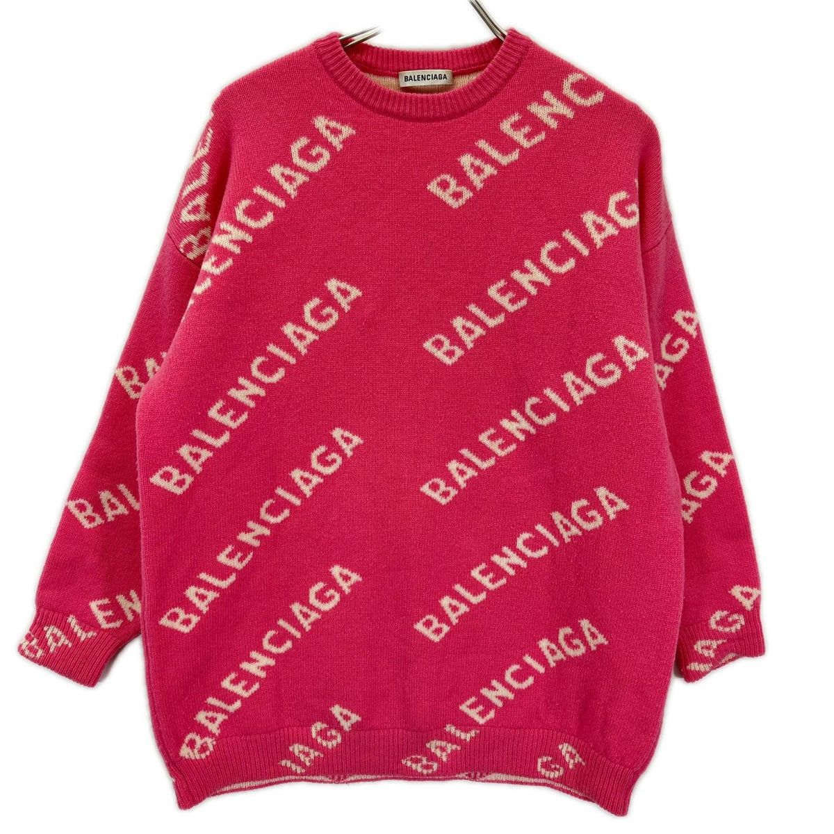 BALENCIAGA バレンシアガ 620983ロゴ ピンク 総柄ジャカードニット トップス