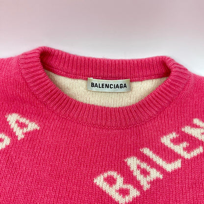 BALENCIAGA バレンシアガ 620983ロゴ ピンク 総柄ジャカードニット トップス