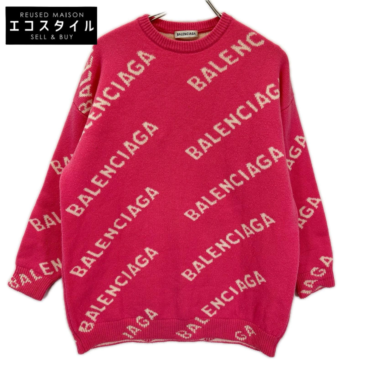 BALENCIAGA バレンシアガ 620983ロゴ ピンク 総柄ジャカードニット トップス