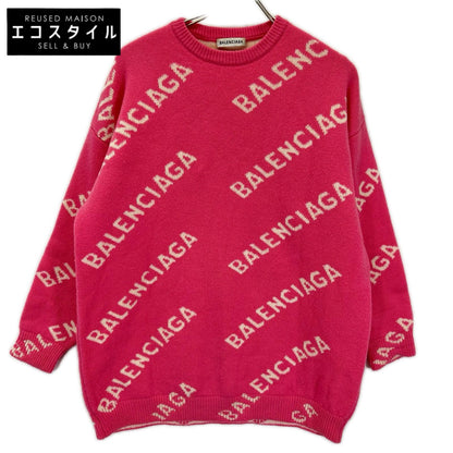 BALENCIAGA バレンシアガ 620983ロゴ ピンク 総柄ジャカードニット トップス