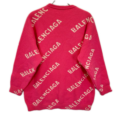 BALENCIAGA バレンシアガ 620983ロゴ ピンク 総柄ジャカードニット トップス
