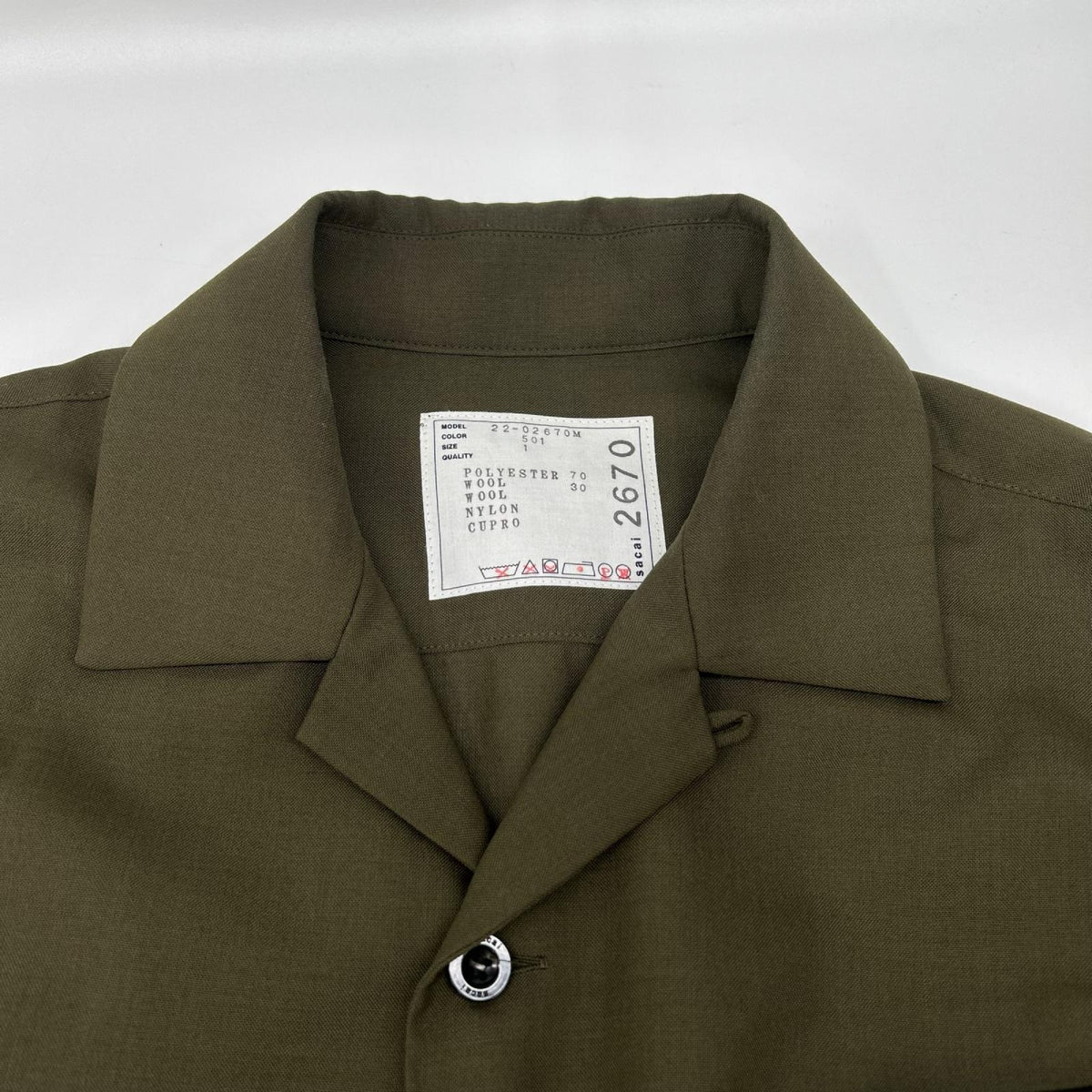 sacai サカイ 22SS 02670 カーキ Suiting Shirt ウール混 半袖シャツ トップス