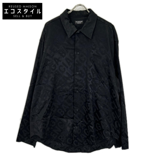 BALENCIAGA バレンシアガ 【HOMEWEAR】22年 681812 ブラック 長袖 総柄シャツ トップス