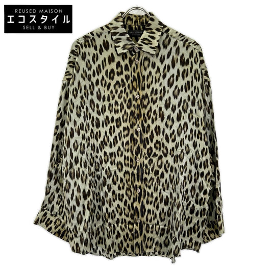 BALENCIAGA バレンシアガ 【garde robe】22年 733757 レオパード シルク長袖シャツ トップス