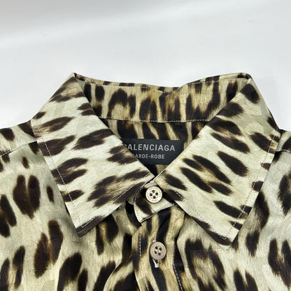 BALENCIAGA バレンシアガ 【garde robe】22年 733757 レオパード シルク長袖シャツ トップス