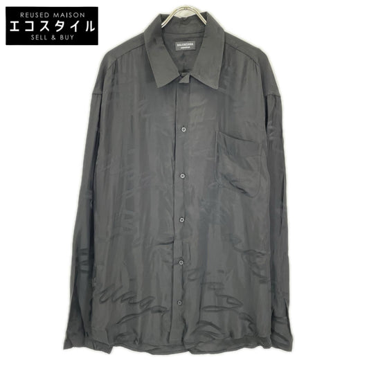 BALENCIAGA バレンシアガ 【HOMEWEAR】21年 681812 ブラック 長袖 総柄シャツ トップス